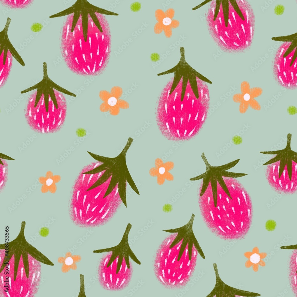 Juicy seamless strawberry pattern. Summer print