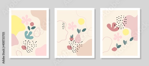 Contemporary art print. Vector hand drawn artwork. Trendy 50s, 60s retro, vintage. Matisse style. Hugge home, house decor. Set collection. Beige, black, pink, green, yellow soft colors. Minimalism