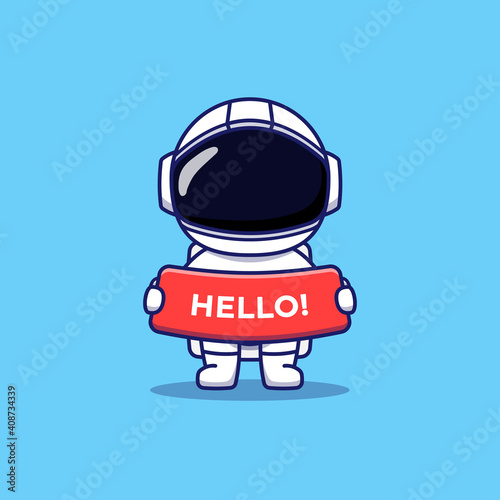Cute astronaut with hello greeting
