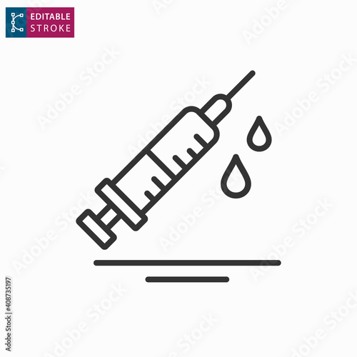 Coronavirus vaccine line icon on white background. Editable stroke.
