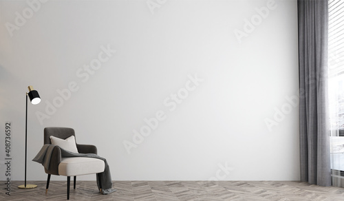 White room interior,minimal lounge and living room interior mock up, empty white wall, 3d rendering 