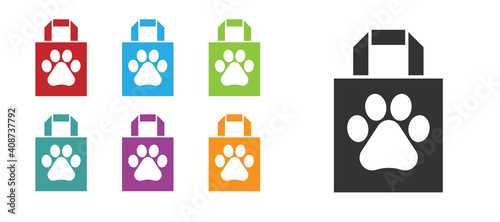Black Shopping bag pet icon isolated on white background. Pet shop online. Animal clinic. Set icons colorful. Vector.