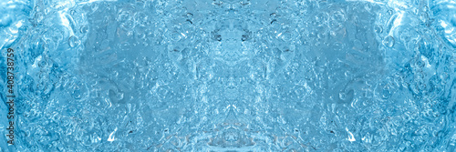 blue transparent clean drinking water abstract background. water surface with air bubbles background