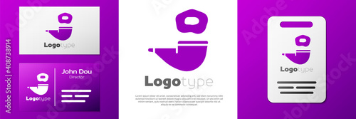 Logotype Smoking pipe with smoke icon isolated on white background. Tobacco pipe. Logo design template element. Vector.