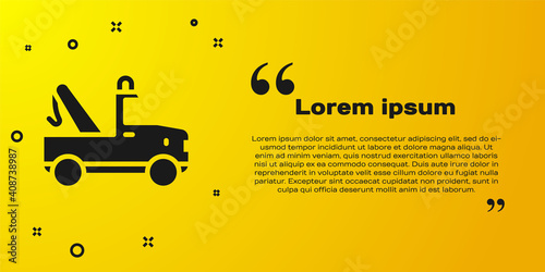Black Tow truck icon isolated on yellow background. Vector.