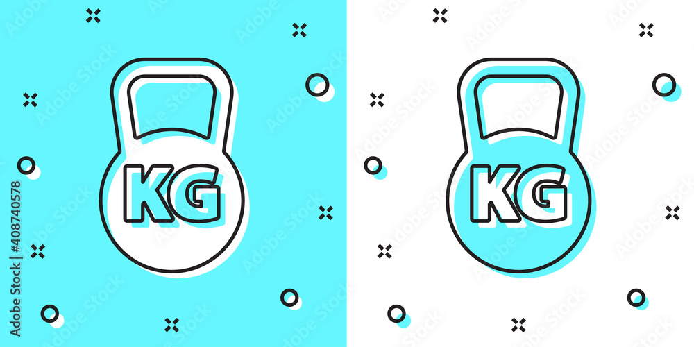 Black line Kettlebell icon isolated on green and white background. Sport equipment. Random dynamic shapes. Vector. Black line Kettlebell icon isolated on green and white background. Sport equipment. Random dynamic shapes. Vector.