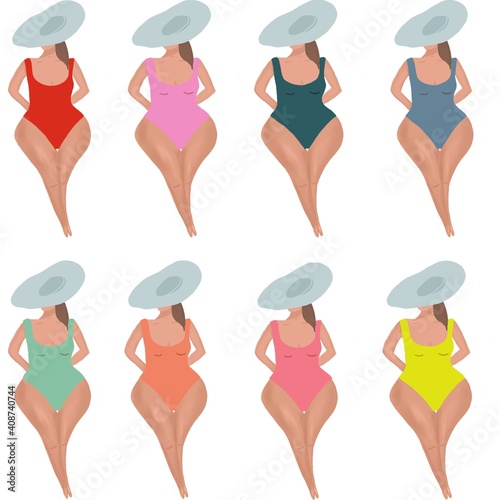 Illustration with ladies in bright sweamwear will be nice for prints^ icons and logos. photo