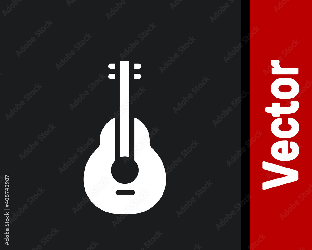 White Mexican guitar icon isolated on black background. Acoustic guitar. String musical instrument. Vector. White Mexican guitar icon isolated on black background. Acoustic guitar. String musical instrument. Vector.