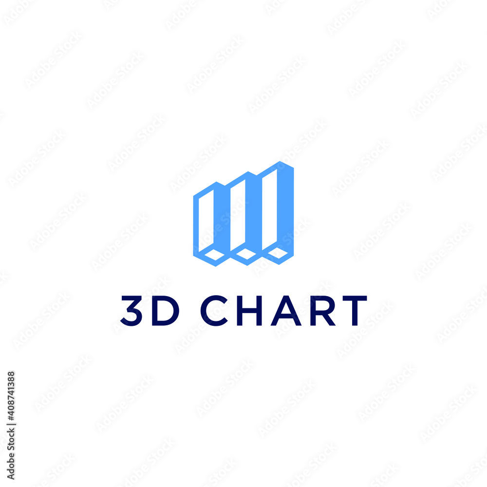 3d chart logo vector with modern simple design and blue color