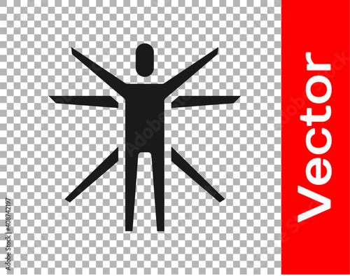 Black Vitruvian Man by Leonardo Da Vinci icon isolated on transparent background. Human anatomy. Vector.