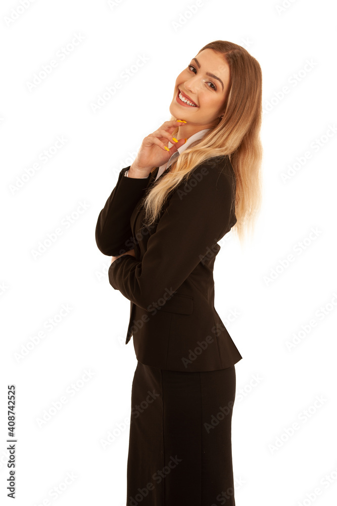 Young business woman in business dress isolated over white background Young business woman in business dress isolated over white background
