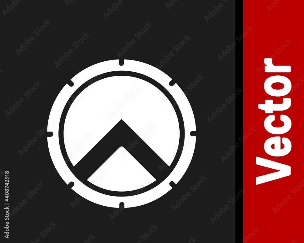 White Greek shield with greek ornament icon isolated on black background. Vector. White Greek shield with greek ornament icon isolated on black background. Vector.