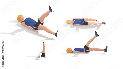 Man exercise animation 3d model on a white background in the t-shirt. Low Poly Style

