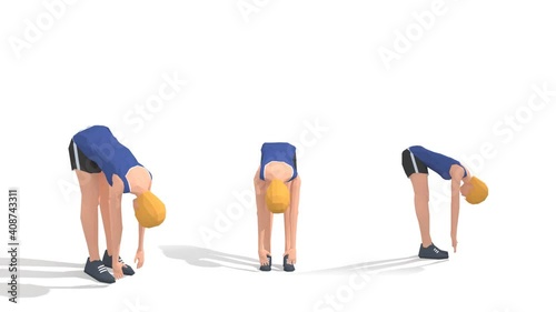 Man exercise animation 3d model on a white background in the t-shirt. Low Poly Style
