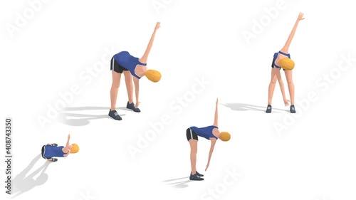 Man exercise animation 3d model on a white background in the t-shirt. Low Poly Style
