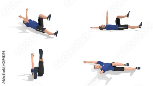 Man exercise animation 3d model on a white background in the t-shirt. Low Poly Style
Turntable camera view.