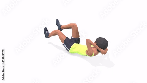 Woman exercise animation 3d model on a white background in the t-shirt. Low Poly Style
Turntable camera view.