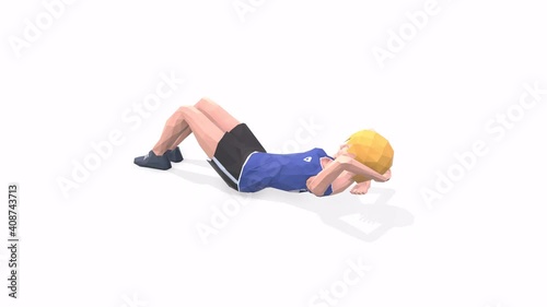 Woman exercise animation 3d model on a white background in the t-shirt. Low Poly Style
Turntable camera view.