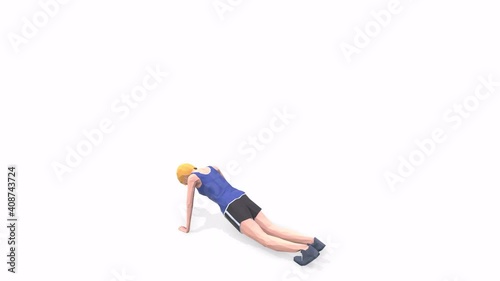 Woman exercise animation 3d model on a white background in the t-shirt. Low Poly Style
Turntable camera view.