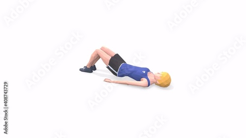 Woman exercise animation 3d model on a white background in the t-shirt. Low Poly Style
Turntable camera view.