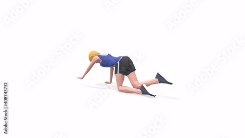 Woman exercise animation 3d model on a white background in the t-shirt. Low Poly Style
Turntable camera view.