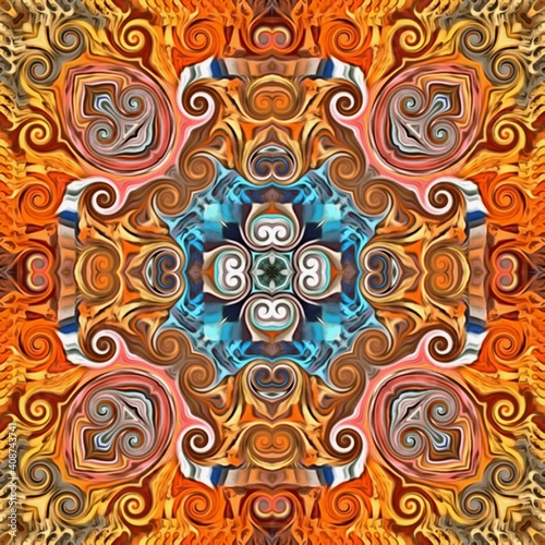 abstract symmetrical pattern palette, carpet texture of the elements of the brush strokes