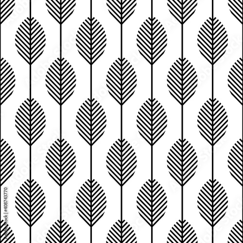 Scandinavian folk art seamless vector pattern with leaves in minimalist style