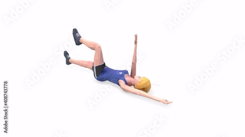 Woman exercise animation 3d model on a white background in the t-shirt. Low Poly Style
Turntable camera view.