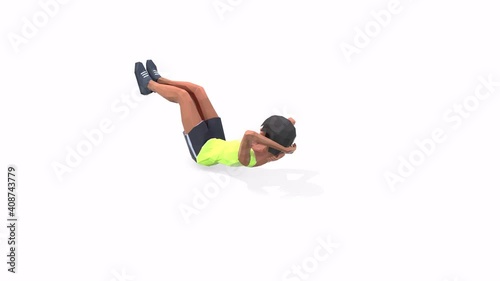 Woman exercise animation 3d model on a white background in the t-shirt. Low Poly Style
Turntable camera view.
