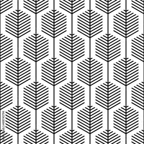 Scandinavian folk art seamless vector pattern with hexagons and lines in geometric style