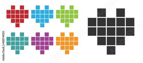 Black Pixel hearts for game icon isolated on white background. Set icons colorful. Vector.