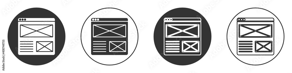 Black Browser window icon isolated on white background. Circle button. Vector. Black Browser window icon isolated on white background. Circle button. Vector.