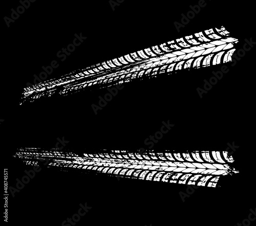 Tire prints, offroad grunge car tyre track isolated vector marks. Bike race, vehicle, transportation dirty wheels trace. Automobile or motorbike off road pattern, abstract monochrome graphic texture