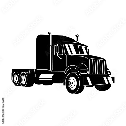 Semi Truck. Vector Outline Lorry. Freight transportation. Modern flat vector illustration