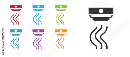 Black Smoke alarm system icon isolated on white background. Smoke detector. Set icons colorful. Vector.