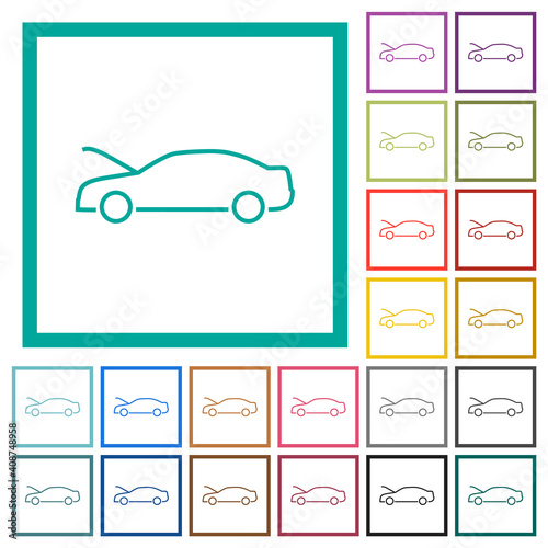 Car hood open dashboard indicator flat color icons in circle shape outlines