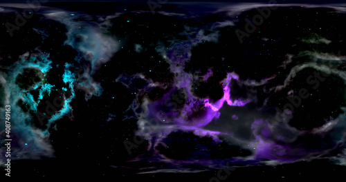 3d rendering. Space background with nebula and stars. Environment 360 HDRI map. Equirectangular projection, spherical panorama. Graphic illustration.