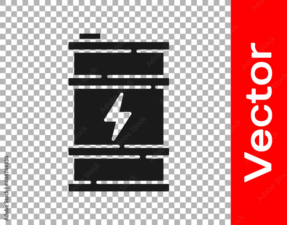 Black Bio fuel barrel icon isolated on transparent background. Eco bio and canister. Green environment and recycle. Vector. Black Bio fuel barrel icon isolated on transparent background. Eco bio and canister. Green environment and recycle. Vector.