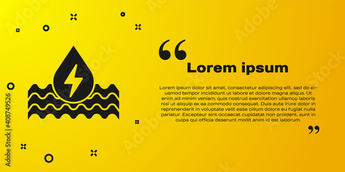 Black Water energy icon isolated on yellow background. Ecology concept with water droplet. Alternative energy concept. Vector.