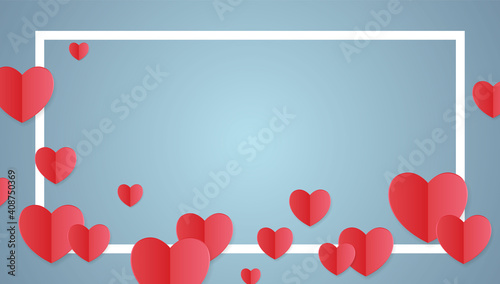 Background with paper cut hearts and copyspace. Template of banner for Happy Valentine's Day, Mother's Day, Women's Day, birthday or wedding. Modern greeting card cover template. Vector illustration.