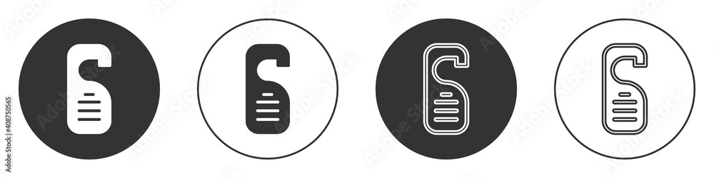 Black Please do not disturb icon isolated on white background. Hotel Door Hanger Tags. Circle button. Vector. Black Please do not disturb icon isolated on white background. Hotel Door Hanger Tags. Circle button. Vector.