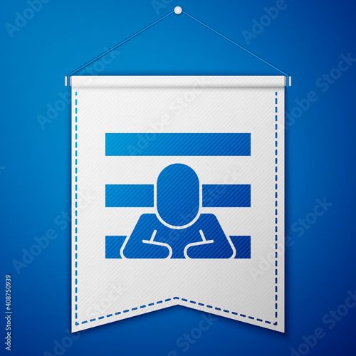 Blue Prisoner icon isolated on blue background. White pennant template. Vector.