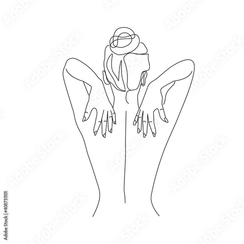 Woman Back One Line Drawing. Female Figure Creative Contemporary Abstract Line Drawing. Beauty Fashion Female Naked Body. Vector Minimalist Design for Wall Art, Print, Card, Poster.