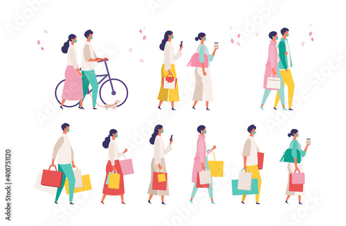 Men and women have a day off on new normal. Shopping, dating and walking.