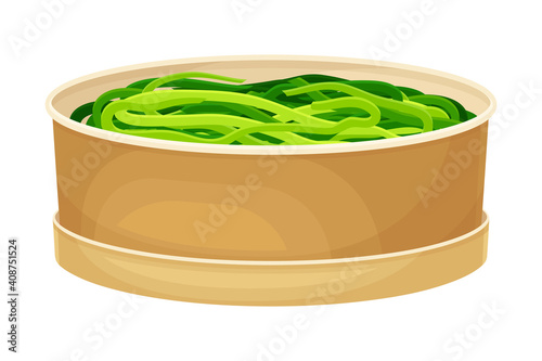 Boiled Hijiki Seaweed or Sargassum in Package as Sea Vegetable Vector Illustration
