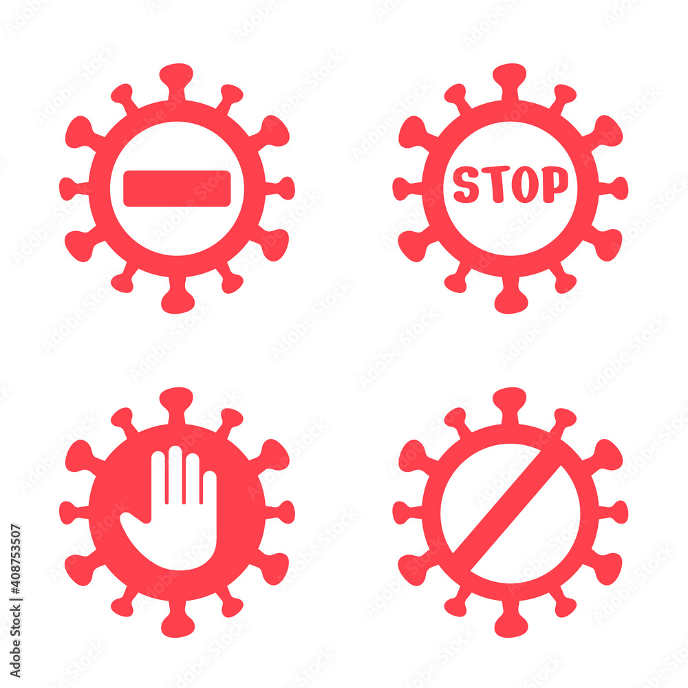 Sign beware of virus hazards. Signs prohibiting the coronavirus. Concept of stopping the transmission of germs Sign beware of virus hazards. Signs prohibiting the coronavirus. Concept of stopping the transmission of germs