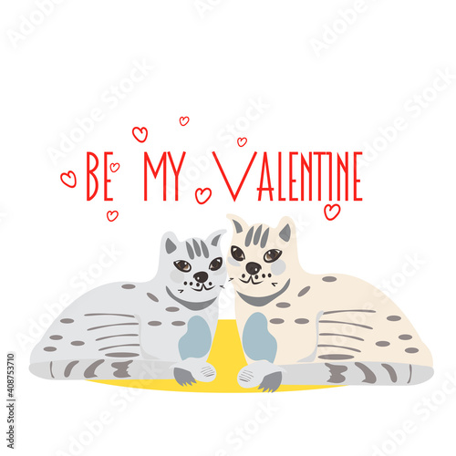 Hand Drawn Vector Portrait of Cats that says be my Valentine © Luiza