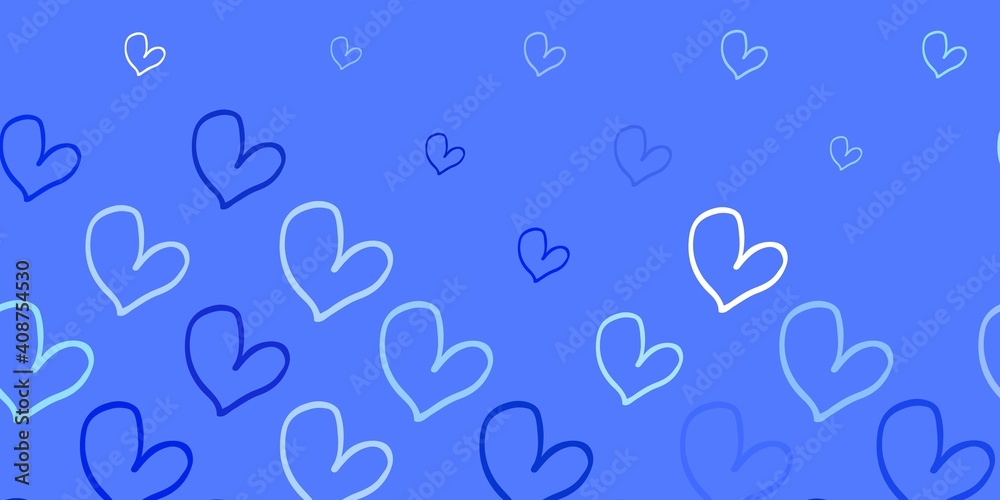 Light Pink, Blue vector pattern with colorful hearts.