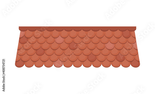 Brown tile roof isolated on white background. Roof for the design of summer cottages. Cartoon style. Vector illustration.