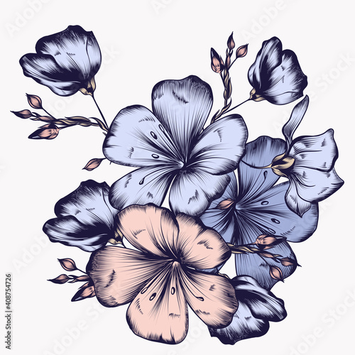 Floral illustration with hand drawn flowers in vintage style